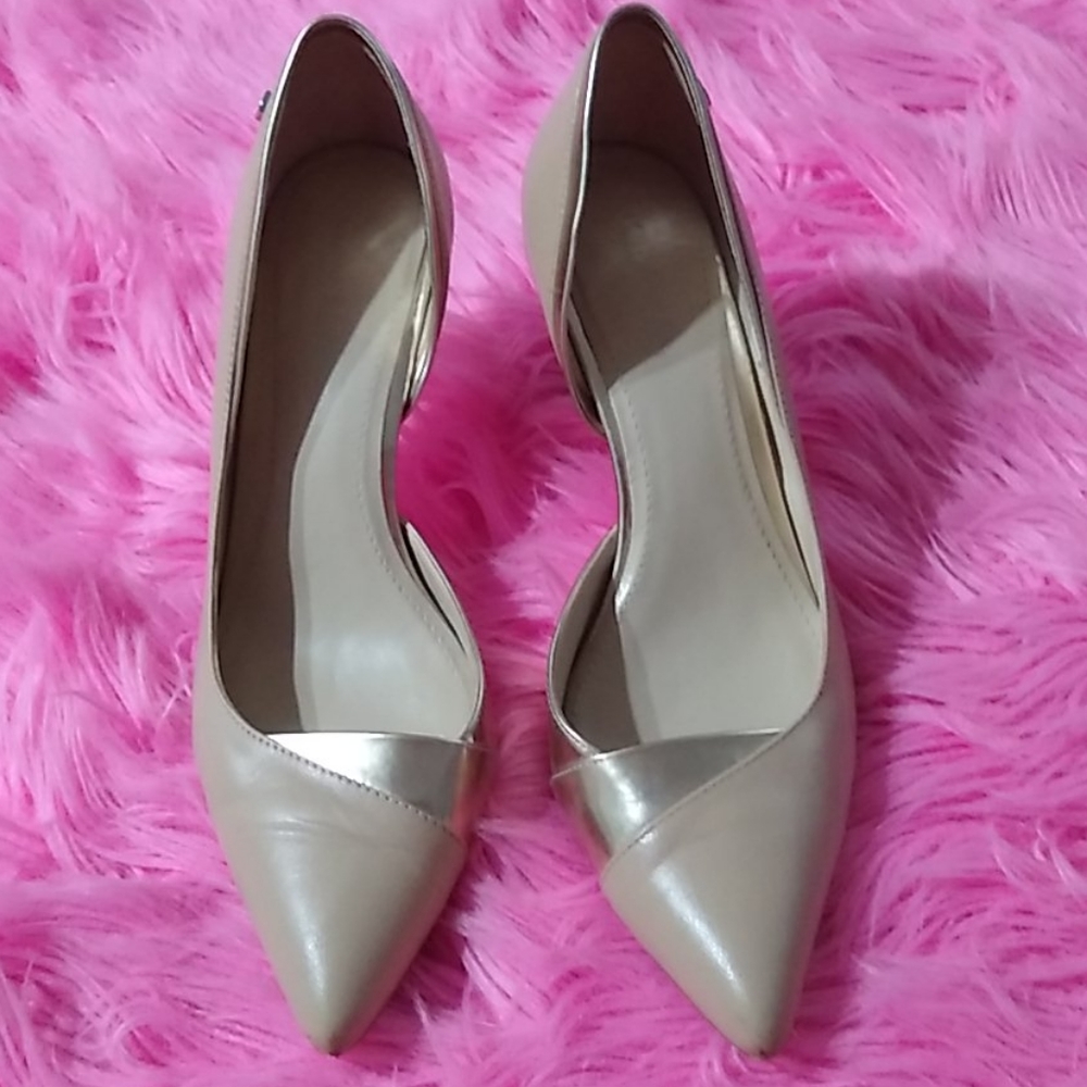 Calvin Klein Brydie Tan and Gold Leather Heels